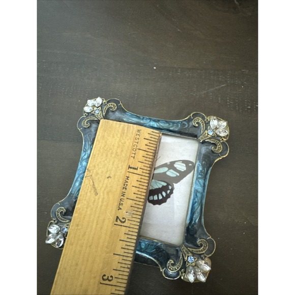 Blue Green Enamel & Clear Rhinestone Square Picture Frame 2 1/2" x 2 1/2" - Picture 8 of 8